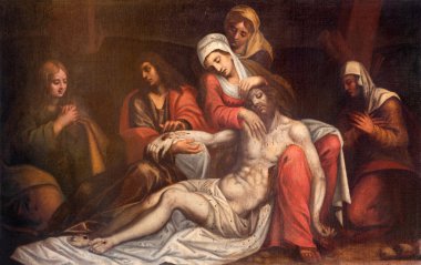 Padua, İtalya - 10 Eylül 2014: Pieta (Depostition Cross) bilinmeyen venecian ressamı 17 boya. cent. içinde kilise chiesa di Santa Maria del Torresino.