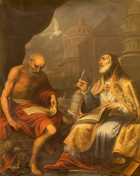 GRANADA, SPAIN - MAY 29, 2015: The paint of St. Jerome and St. Pope Gregory I the Doctors of the west catholic church in the church Monasterio de San Jeronimo by Juan de Sevilla Romero (1643 - 1695). — Stock Photo, Image