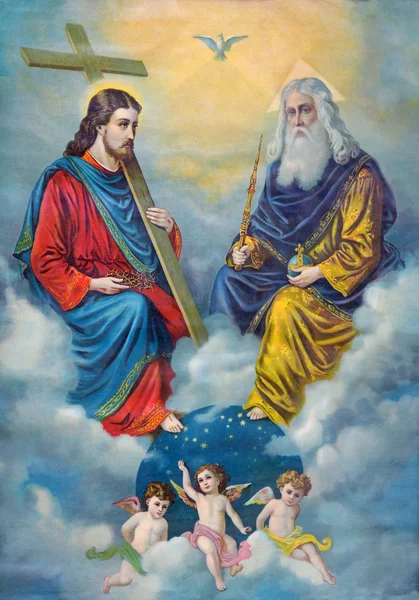 SEBECHLEBY, SLOVAKIA - FEBRUARY 27, 2016: Typical catholic image of Holy Trinity printed in Germany from the end of 19. cent. originally designed by unknown painter. — Stock Photo, Image