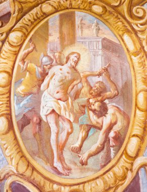 BANSKA STIAVNICA, SLOVAKIA - FEBRUARY 20, 2015: The Flagellation fresco in the middle church of baroque calvary by Anton Schmidt from years 1745.