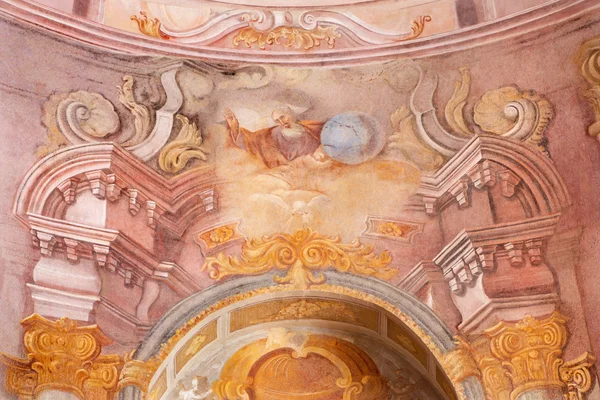 BANSKA STIAVNICA, SLOVAKIA - FEBRUARY 20, 2015: The God the Creator fresco in the middle church of baroque calvary by Anton Schmidt from years 1745. — Stock Photo, Image