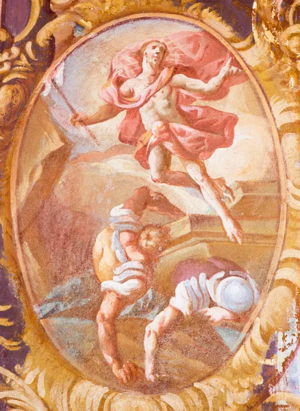 BANSKA STIAVNICA, SLOVAKIA - FEBRUARY 20, 2015: The Resurrection fresco in the middle church of baroque calvary by Anton Schmidt from years 1745. — Stock Photo, Image