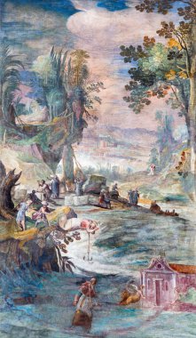 ROME, ITALY - 11 Mart 2016: Tarquinio Ligustri 'nin (1603) kilise Bazilikası di San Vitale' deki St. Clemens freski Şehitliği).