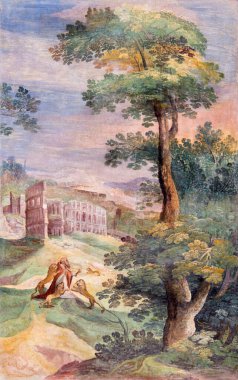 ROME, ITALY - 11 Mart 2016: Tarquinio Ligustri 'nin (1603) Kilisedeki Antakya freski Aziz Ignatius Martyrium' u).