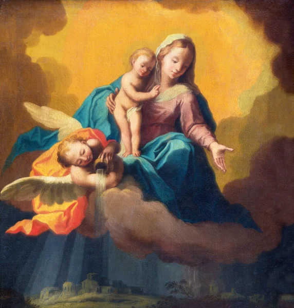 Brescia Itália Maio 2016 Pintura Madonna Como Guardiã Tempestade Sobre — Fotografia de Stock