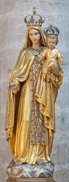 Brescia Italy May 2016 Carved Polychrome Statue Madonna Church Chiesa — Stock Photo, Image