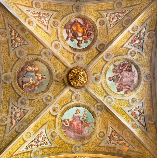 Cremona Italy May 2016 Ceiling Fresco Symbolic Four Virtues Cathedral — 图库照片