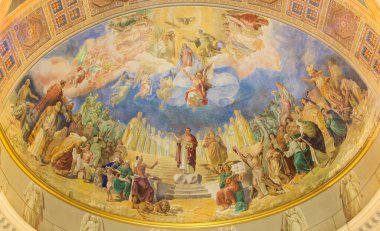 ROME, ITALY - 10 Mart 2016: The Taç Töreni Our Lady fresco (1957-1965) in main apse of church bazilica di Santa Maria Ausiliatrice by the Salesian Reverend and artist Don Giuseppe Melle.