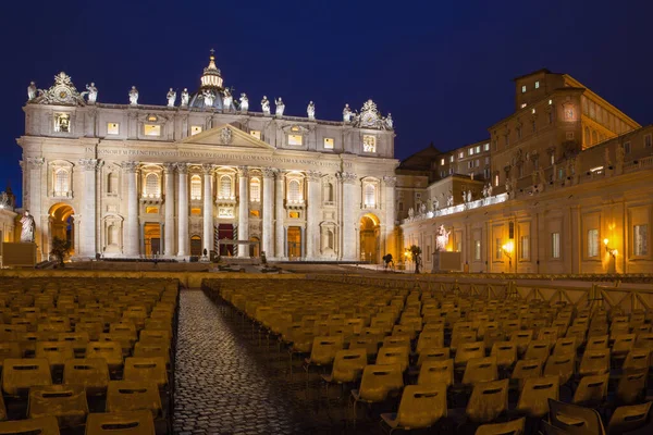 Rom Peterskyrkan Basilica San Pietro Och Torget Skymningen Innan Palm — Stockfoto