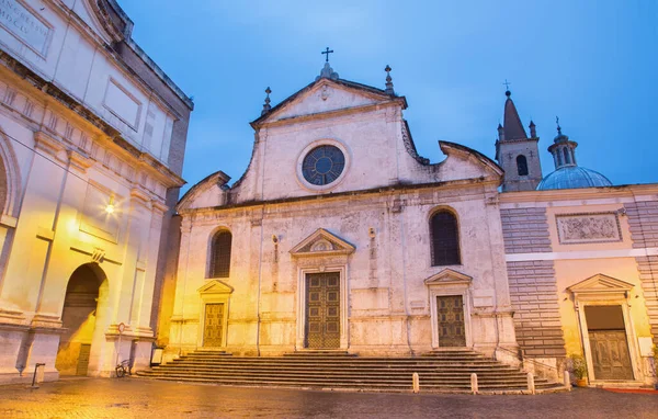 Rzym Fasada Bazyliki Santa Maria Del Popolo Zmierzchu — Zdjęcie stockowe