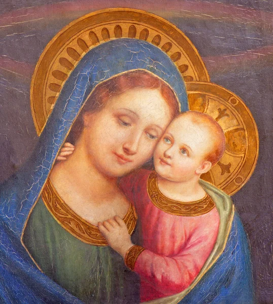 意大利 2016年3月9日 圣母玛利亚 德尔波洛大教堂旁边小礼拜堂里的孩子们与圣母玛利亚 德尔波洛在一起的画像 作者是一位16美分的艺术家 — 图库照片