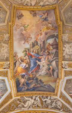 ROME, ITALY - 9 Mart 2016: Michelangelo Cerruti 'nin (1663 - 1749) Marzio' daki Chiesa di Santa Maria Maddalena kilisesinde Lazarus 'un yükselişi).