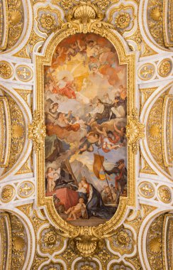 ROME, ITALY - 9 Mart 2016: Charles Joseph Natoire 'nin (Versailles' deki tabloları ile ünlüdür) St. Louis Apotheosis 'i (1756) Chiesa di San Luigi dei Francesi kilisesinde.