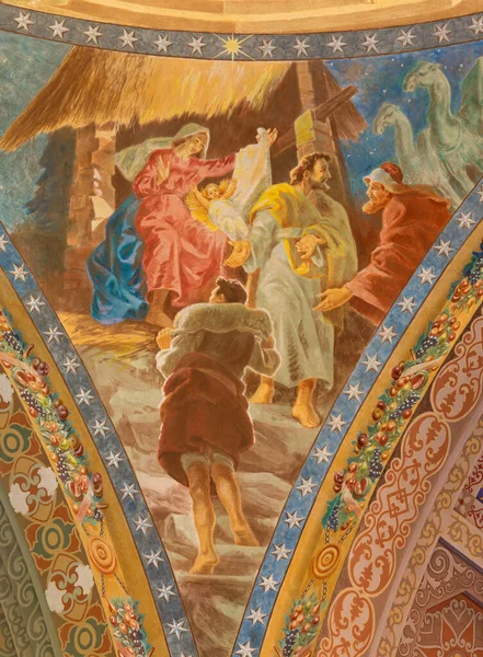 Rome Italy March 2016 Detail Fresco Nativity 1957 1965 Cupola — Stock Photo, Image