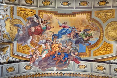 ROME, ITALY - 10 Mart 2016: San Ignacio kilisesinin yan şapelinde Ludovico Mazzanti (1686 - 1775) tarafından Bakire Meryem 'in Hükmü freski.