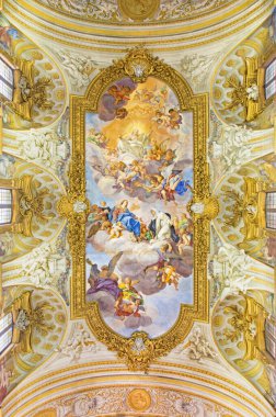 ROME, ITALY - MARCH 10, 2016: The fresco of Apotheosis of St Catherine in church Chiesa di Santa Caterina da Siena a Magnapoli by Luigi Garzi (1713). clipart