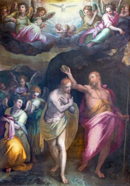 Roma, İtalya - 9 Mart 'ta. 2016: Giovanni Battista Naldini 'nin İsa' nın Vaftiz töreni (1580) kilisede Chiesa di Santissima Trinita dei Monti ve Vaftizci Yahya şapelinde.