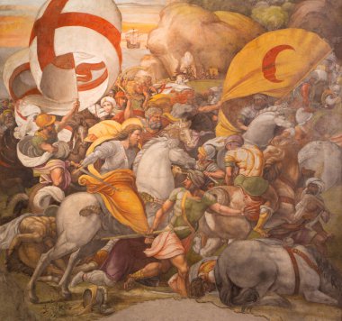 ROME, ITALY - 12 Mart 2016: Pellegrino Aretusi 'nin Türklerle Savaş freski (1463 - 1525) St. John Kilisesi ve Chiesa di Nostra Signora del Sacro Cuore Kilisesi.