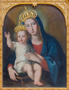 ROME, ITALY - 12 Mart 2016: Madonna ve çocuk (meçhul sanatçı) Palazzo Capranica 'da kullanıldı. 1558 'de Chiesa id Santissima Trinita dei Pellegrini kilisesinde bir kardeşliğe verildi..