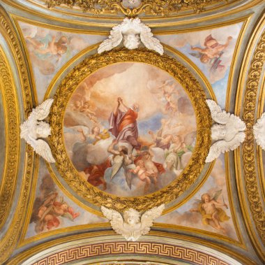ROMA, İTALYA - 12 Mart 2016: Chiesa di Santa Maria del Orto 'nun yanındaki kubbede Aziz Bartholomew freskinin ihtişamı, yine Andrea Orazi tarafından 1708.