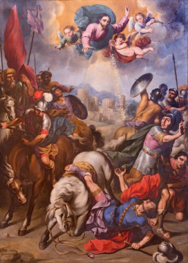 SEGOVIA, SPAIN, APRIL - 14, 2016: The Conversion of St. Paul painting by Ignacio de Ries (1612 - 1661) in Cathedral Nuestra Senora de la Asuncion y de San Frutos de Segovia. clipart