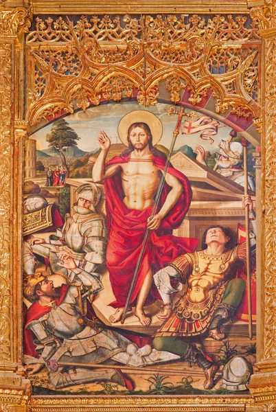 Avila Spain April 2016 Paintig Resurrection Hovedalteret Catedral Cristo Salvador – stockfoto