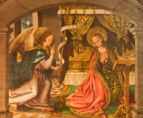 Avila Spain April 2016 Annunciation Painting Wood Catedral Cristo Salvador — 스톡 사진