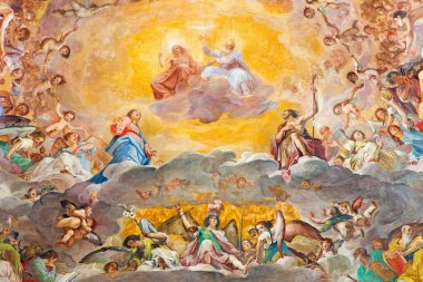 ROME, ITALY - 12 Mart 2016: Cennetin İhtişamı 'nın (1630) merkez bölümü Giovanni da San Giovanni de San Giovanni' nin kilise bazilikası di Santi Quattro Coronati..