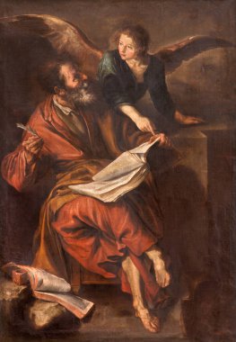 SEGOVIA, İspanya, Nisan - 14, 2016: Evangelist St. Matthew 'un Katedrali' ndeki Evangelist 'in resmi..