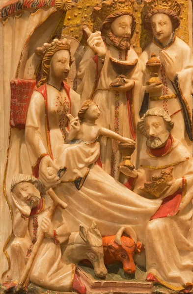 Avila Španělsko April 2016 Alabastrinní Reliéf Scény Three Magi Catedral — Stock fotografie
