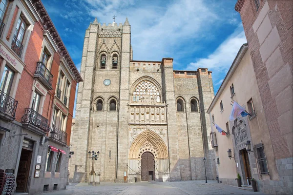 Avila Catedral Cristo Salvador Homlokzata — Stock Fotó