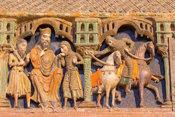 Avila Spain April 2016 Detail Reliefs Life Saints Romesque Polychrome — 图库照片