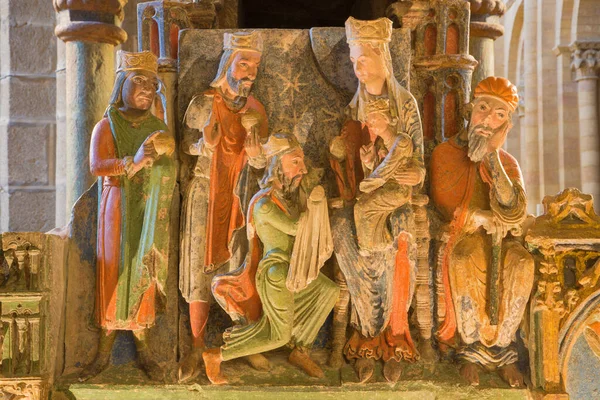 Avila Spain April 2016 Detail Three Magi Romanesque Polychrome Funeral — Stock Photo, Image