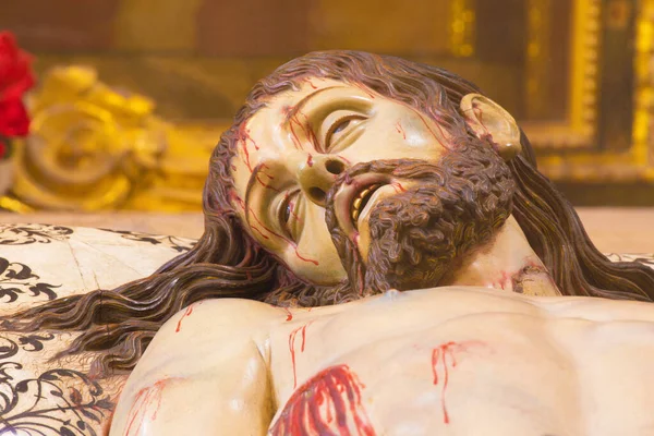 Segowia Hiszpania Kwiecień Kwietnia 2016 Szczegóły Rzeźbionej Figury Chrystusa Grobie — Zdjęcie stockowe