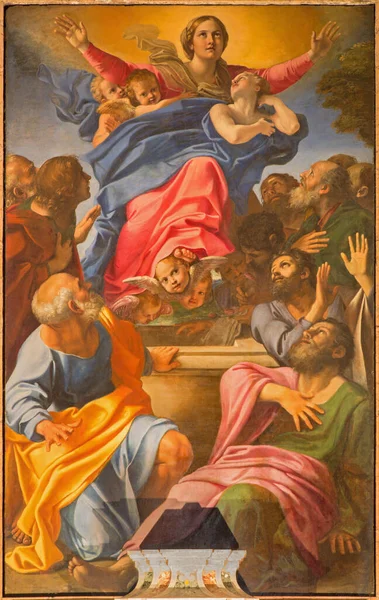 ROME, ITALY - 9 Mart 2016: Bakire Meryem 'in Bazilika di Santa Maria del Popolo tarafından varsayımı (1560 - 1609)).