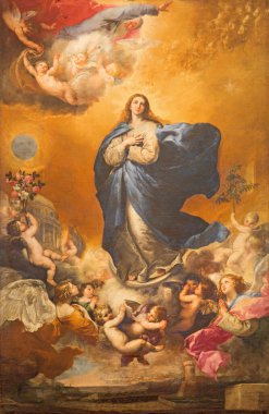 Jose de Ribera 1635 tarafından yapılan Convento de las Agustinas ve Iglesia de la Purisima kilisesinin mihrabındaki Meryem Ana 'nın kusursuz tasviri..