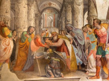 BRESCIA, İtalya - 21 Mayıs 2016: Lattanzio Gambara (1530 - 1574) tarafından Chiesa del Santissimo Corpo di Cristo Kilisesinde İsa 'nın Tapınakta Sunumu.