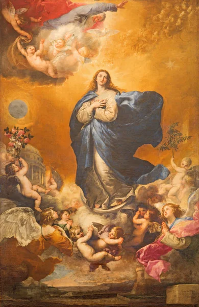 リベラによるAgustinasとIglesia Purisima教会の祭壇に聖母マリアの絵画の無類の概念1635 — ストック写真