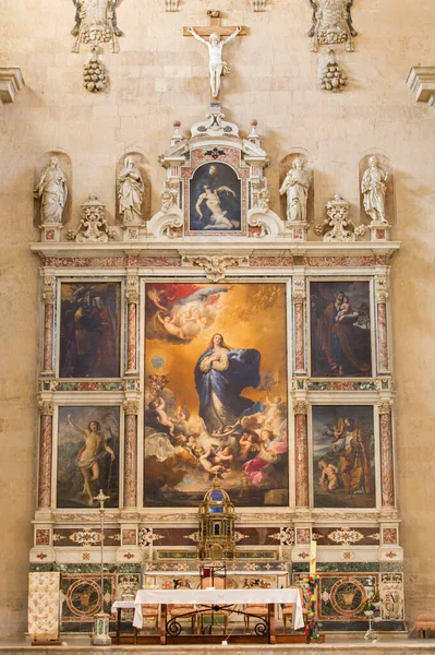 Salamanca Spain April 2016 Immaculate Conception Virgin Mary Painting Main — Stock Photo, Image