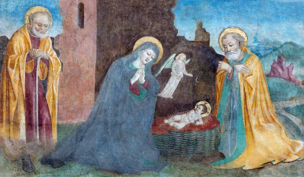 Brescia Italy May 2016 Nativity Fresco Paolo Caylina Vecchio Близько — стокове фото