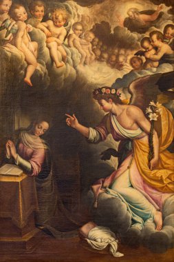 CREMONA, İtalya - 25 Mayıs 2016: Chiesa di San Vincenzo Kilisesi 'ndeki Annunciation boya Gervasio Gatti (1550 - 1631)).