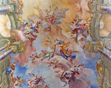 BRESCIA, İtalya - 23 Mayıs 2016: Antonio Mazza 'nın Sant' Afra kilisesinin vajinasında Santa Eufemia 'nın İhtişamı (18 Mayıs). Sent.) Yazan Antonio Mazza ve Carlo Innocenzo Carloni.