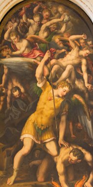 CREMONA, ITALY - 24 Mayıs 2016: Julius Campus cremonensis 'in Kutsal Bakire Meryem' in Katedrali 'ndeki Michael Başmelek tablosu (1566))