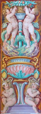 CREMONA, ITALY - 24 Mayıs 2016: Chiesa di San Sigismondo 'daki meleklerin sembolik freski Giulio Campi, Bernardino Campi e Bernardino Gatti (1564 - 1567)).