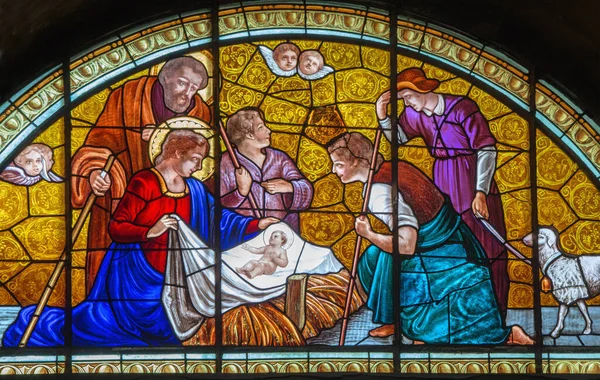 Cremona Italia Maggio 2016 Natività Sul Vetro Della Chiesa Santa — Foto Stock