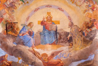 ROME, ITALY - 11 Mart 2016: The fresco The Christ in Glory in church bazilica di San Nicola in Carcere by Vincenzo Pasqualoni (1820 - 1880)
