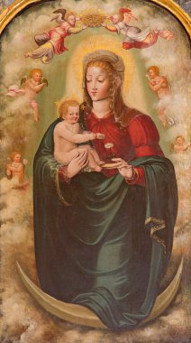 SALAMANCA, SPAIN, APRIL - 18, 2016: Convento de las Duanas 'ta Madonna' nın çocuğuyla yaptığı resim 16 cent 'lik tanınmamış bir sanatçı tarafından yapıldı..