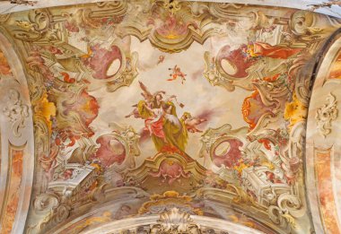 BRESCIA, İtalya - 23 Mayıs 2016: Aziz Peter ve Paul Kilisesi 'nin tavan freskleri Chiesa di Santa Maria del Carmine, Tommaso Sandrino 1580 1630