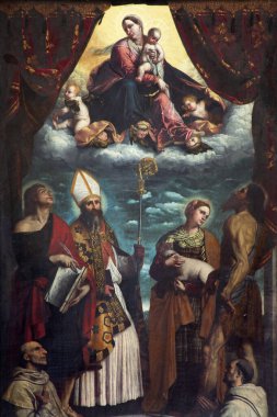 BRESCIA, İtalya - 23 Mayıs 2016: Alessandro Bonvicino tarafından yapılan Chiesa di San Giovanni Evangelista Kilisesi 'ndeki Aziz Meryem tablosu (1498 - 1554)).