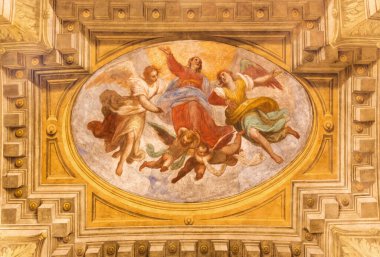 BRESCIA, İtalya - 23 Mayıs 2016: Chiesa di San Faustino e Giovita Kilisesi 'nde Bakire Meryem' in Zemini freski (1580 - 1630)).